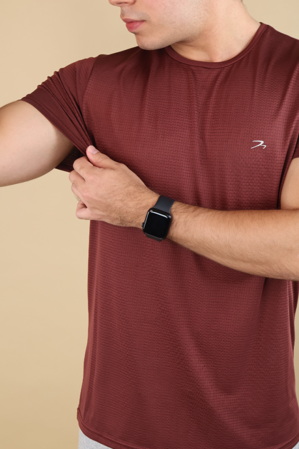 Playera Deportiva Para Hombre Manga Corta Tipo Dry Fit Rojo Vino
